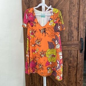 Judith March floral abstract print swing dress with flutter sleeve